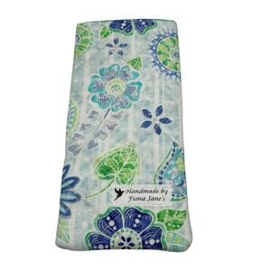 Handmade Quilted Eyeglass Case Boho Blue Green Aqua Floral Pattern NEW